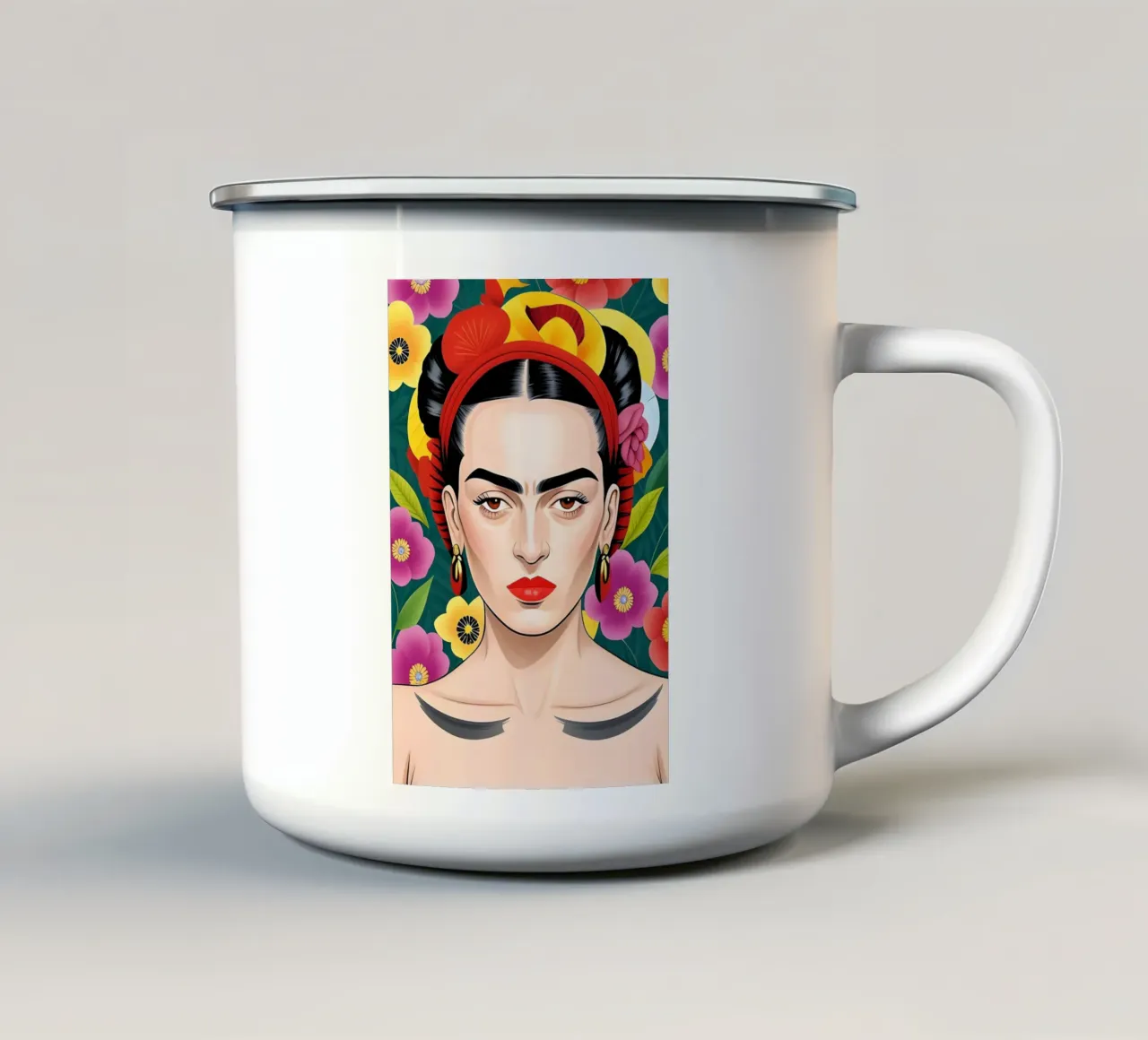 Frida Kahlo Floral Portrait enamel mug by ART DECO