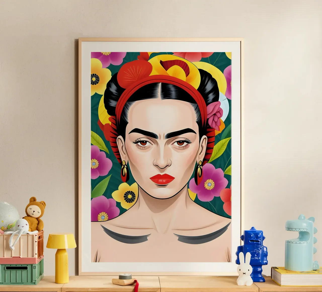 Ritratto floreale di Frida Kahlo poster da ART DECO