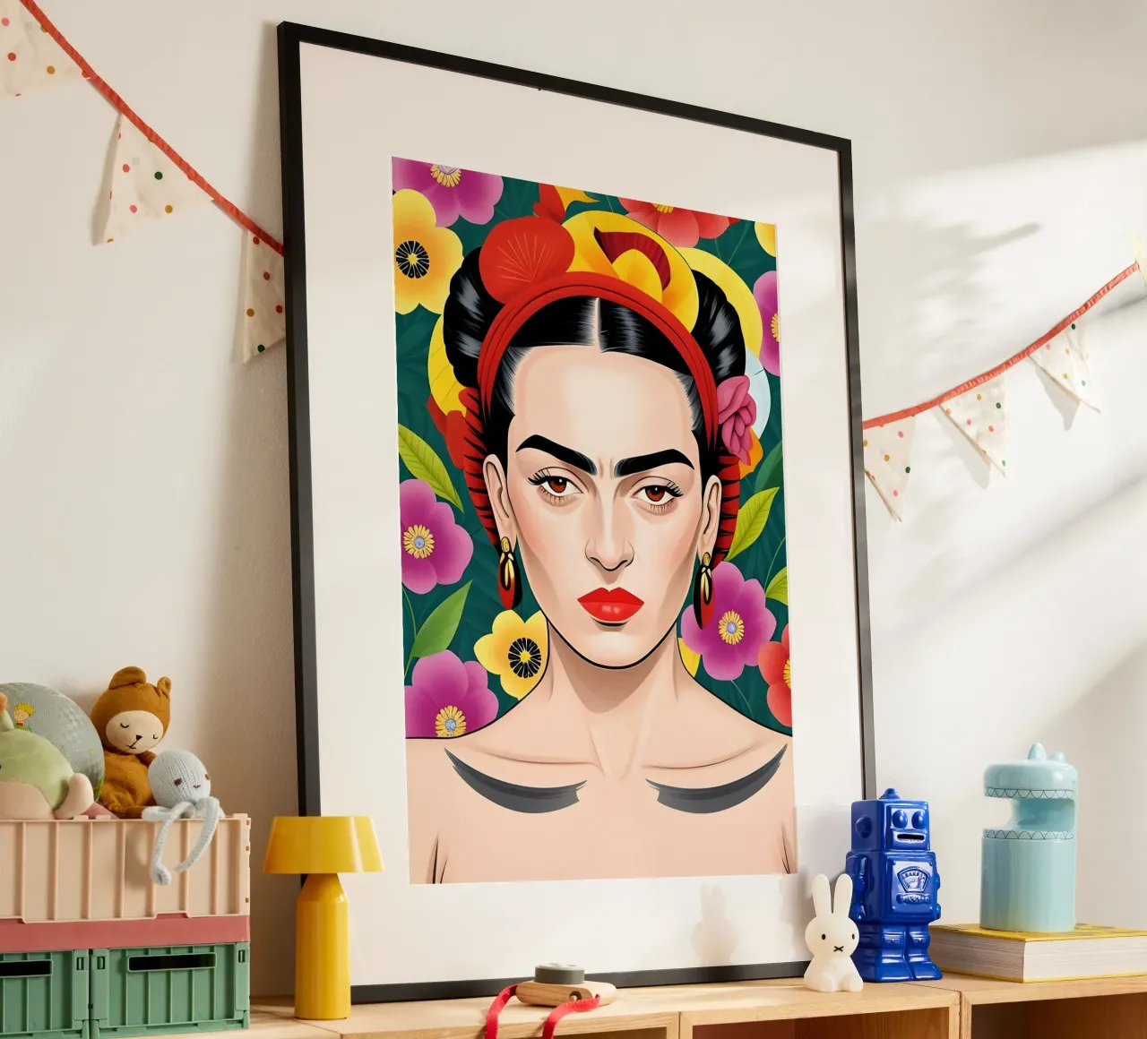Ritratto floreale di Frida Kahlo poster da ART DECO