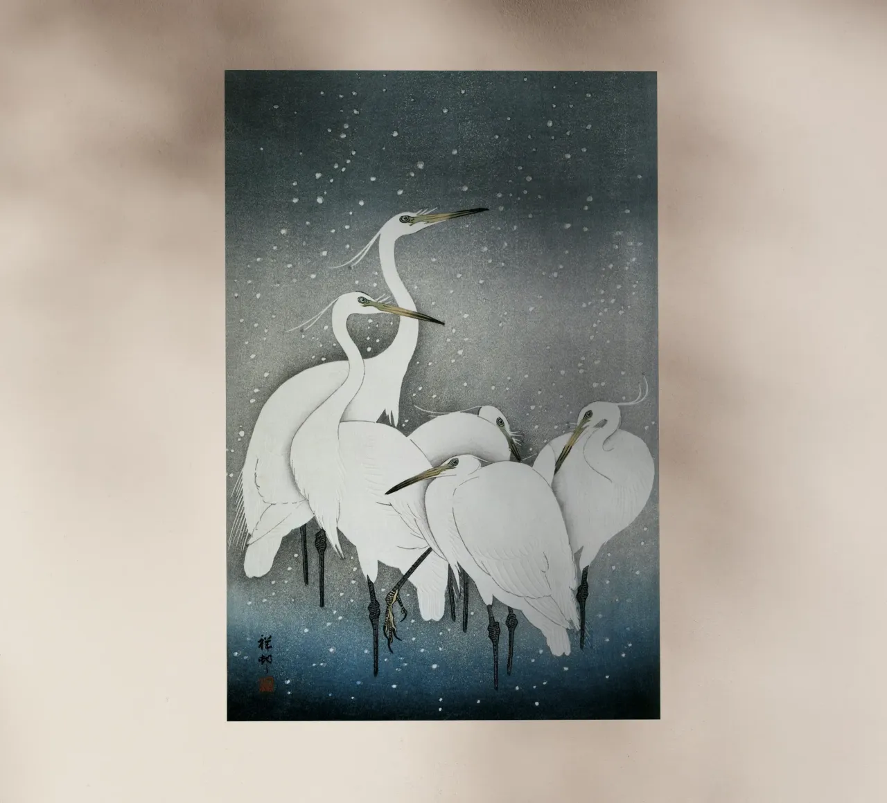 Ohara Koson - Group of Egrets pellicola backlit da apoloprints