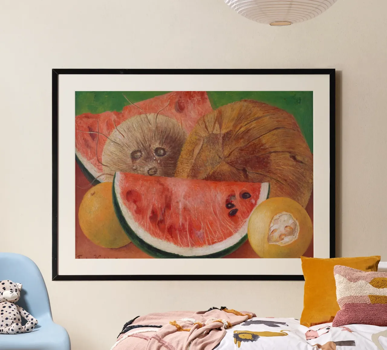 Frida Kahlo - Still life with coconuts and melons poster with wooden frame by ARTOTHEK