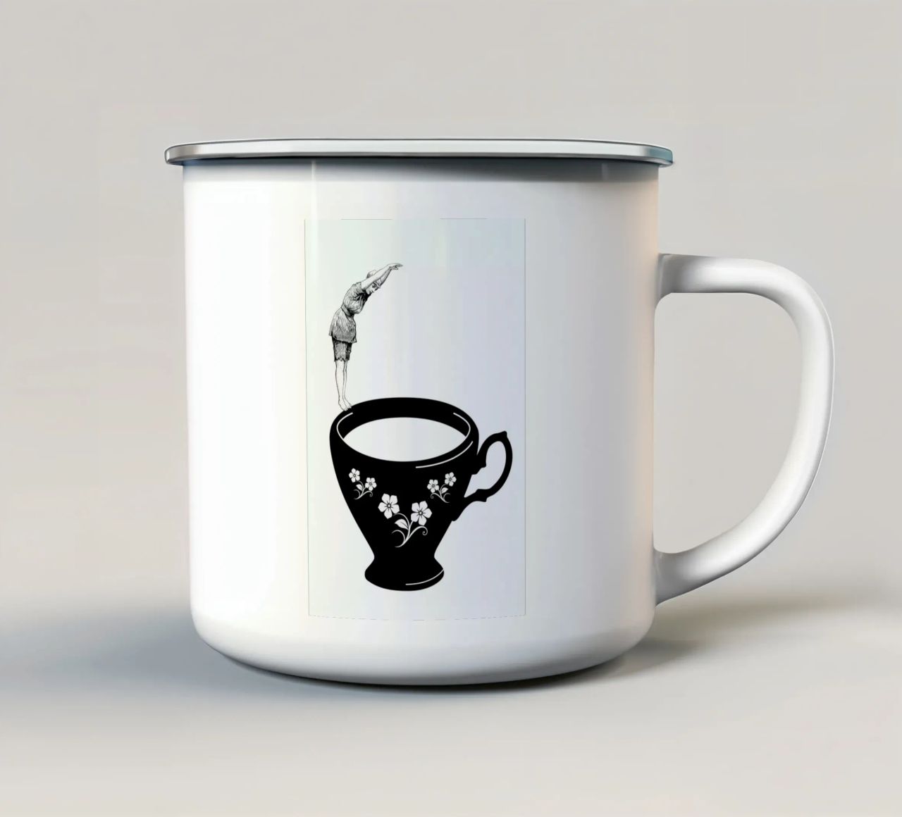 Kopfsprung in Teetasse Emaille Tasse von Amy & Kurt