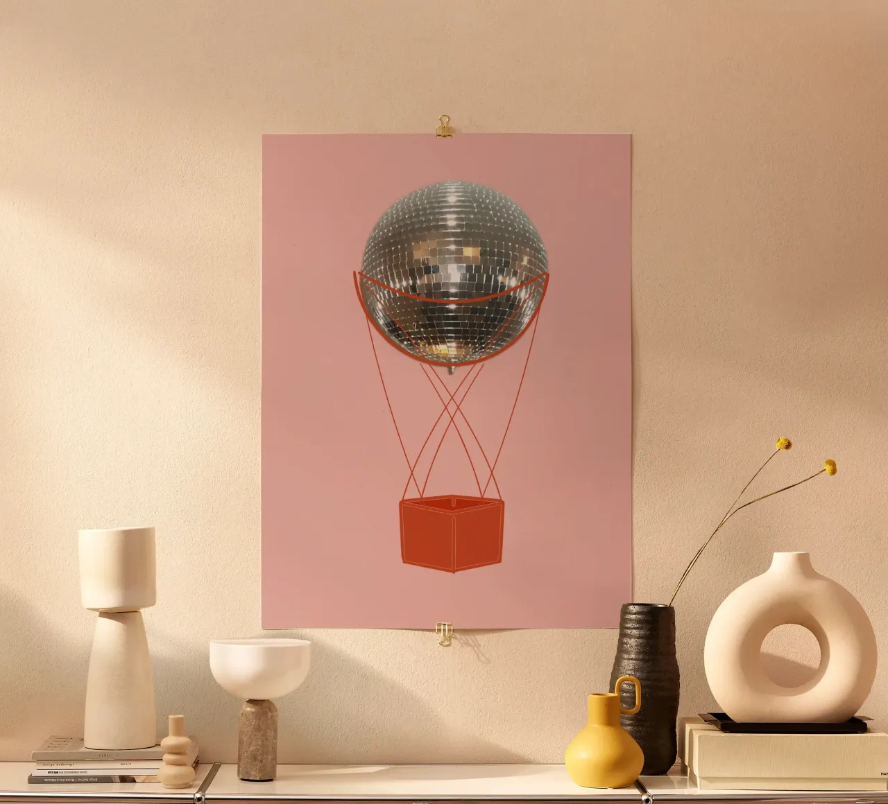 Orange Pink Disco Hot Air Ballon - Abstract Art poster with plastic frame by B Art