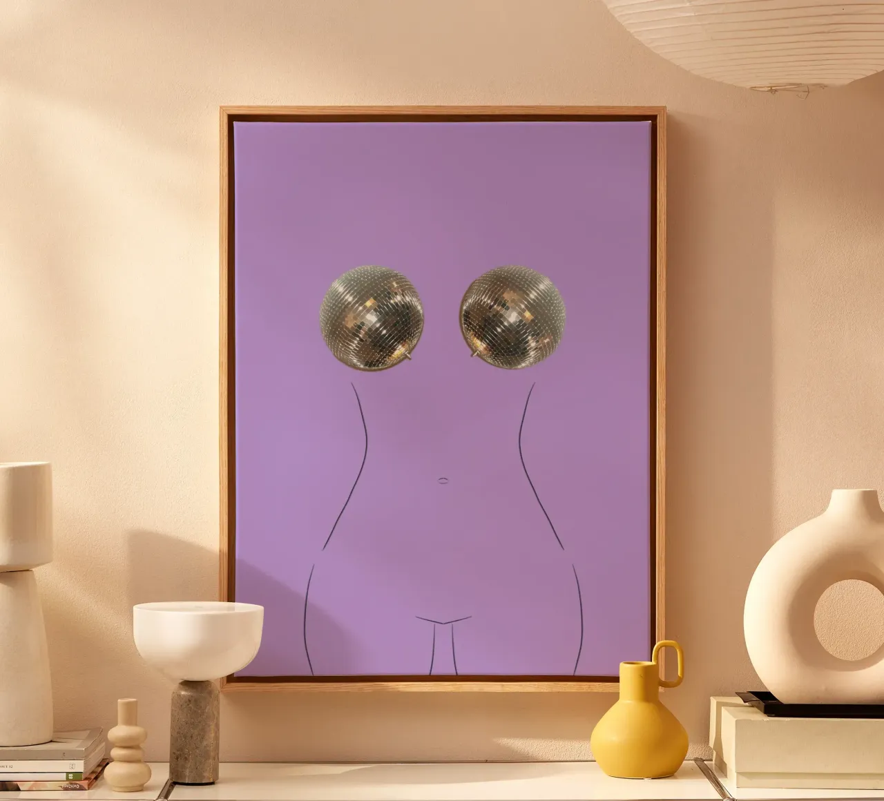 Disco Ball Vrouwen - Paarse abstracte pop-art canvas met Baklijst van B Art