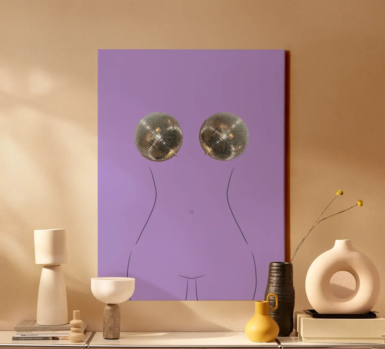 Disco Ball Vrouwen - Paarse abstracte pop-art canvas met Baklijst van B Art