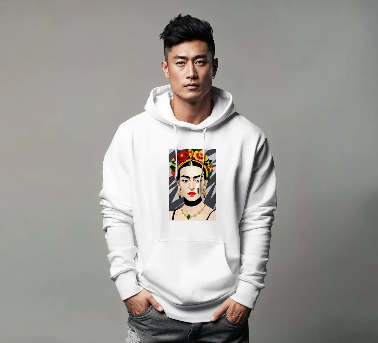 Frida Kahlo con fiori nei capelli felpa con cappuccio da ART DECO