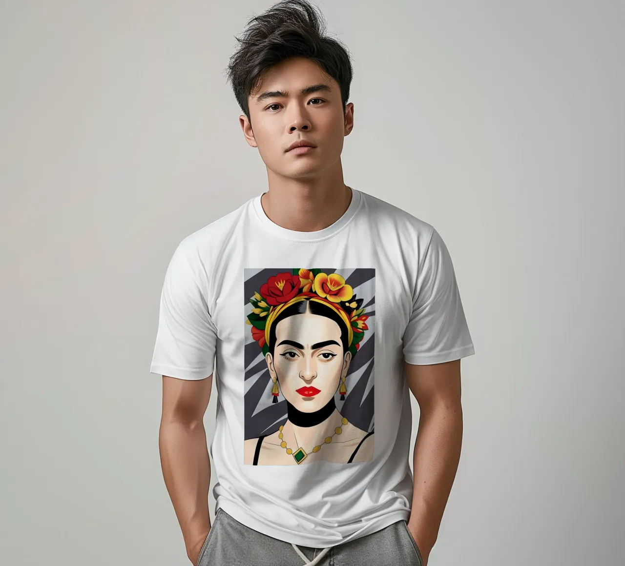 Frida Kahlo con fiori nei capelli t-shirt da ART DECO