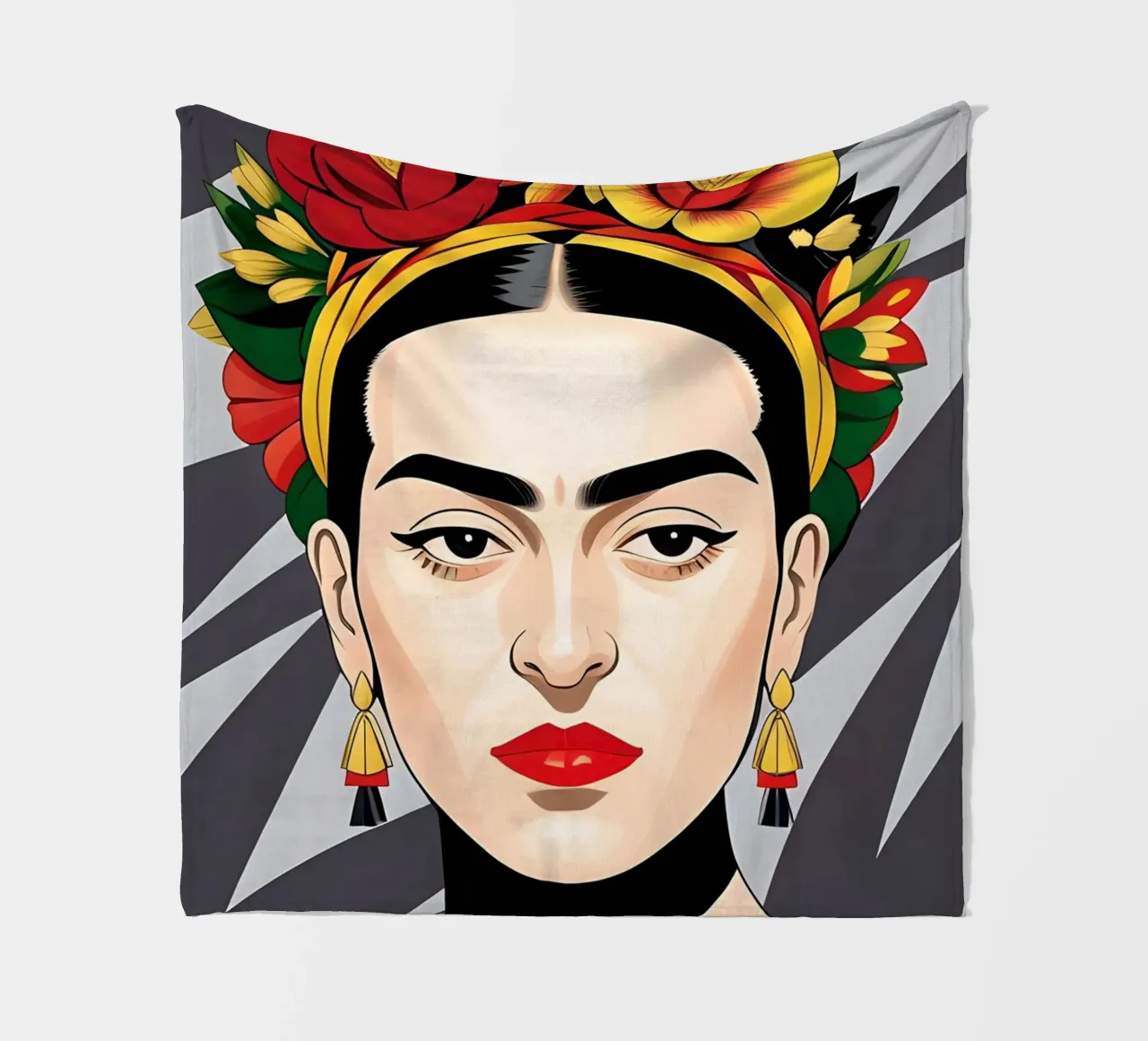 Frida Kahlo con fiori nei capelli coperta in pile da ART DECO