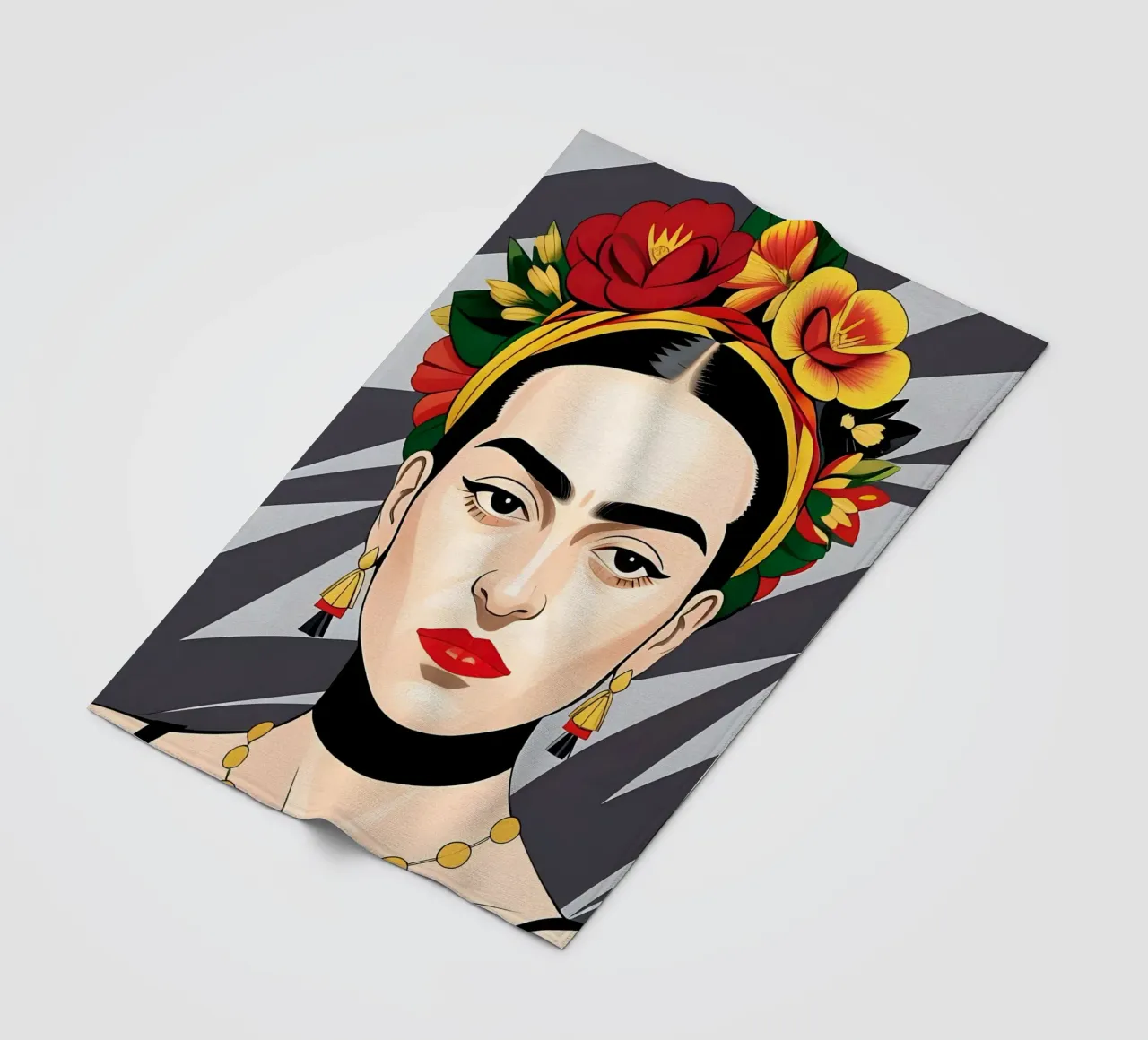 Frida Kahlo con fiori nei capelli coperta in pile da ART DECO