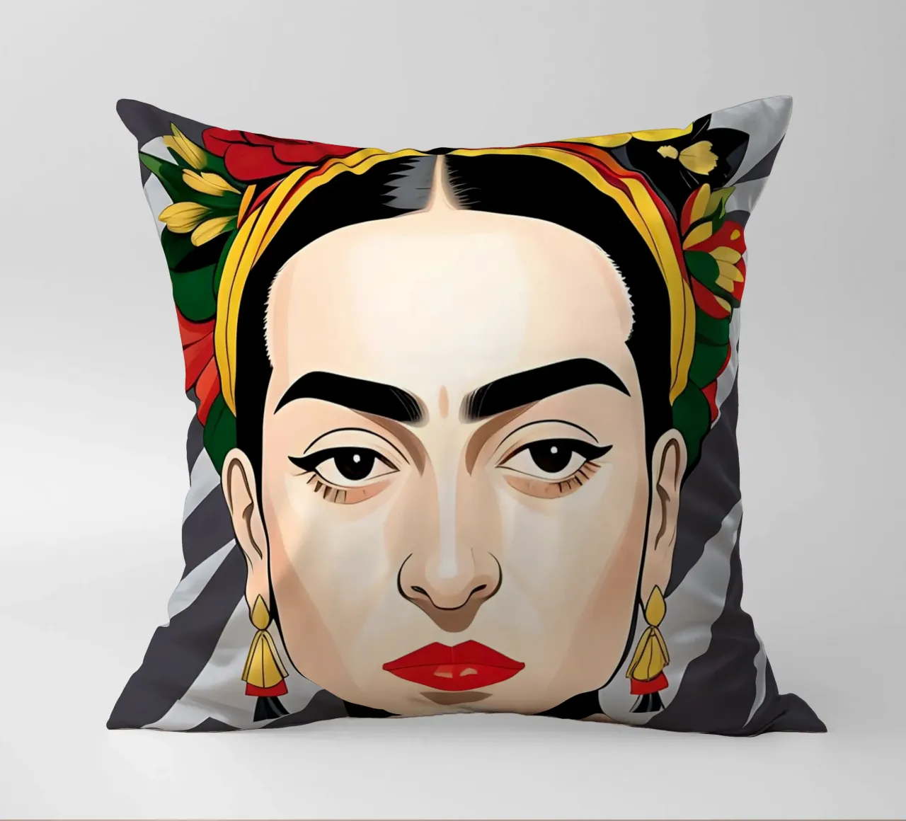 Frida Kahlo con fiori nei capelli cuscino da ART DECO