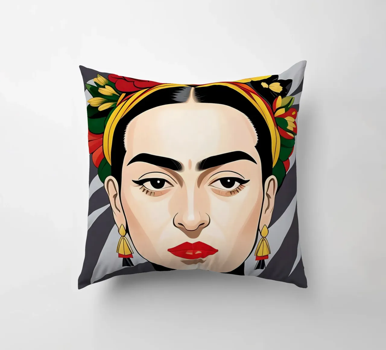 Frida Kahlo con fiori nei capelli cuscino da ART DECO