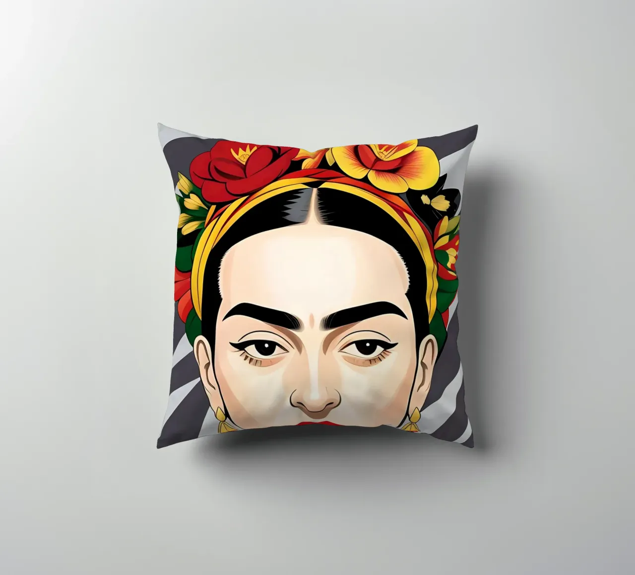 Frida Kahlo con fiori nei capelli cuscino da ART DECO