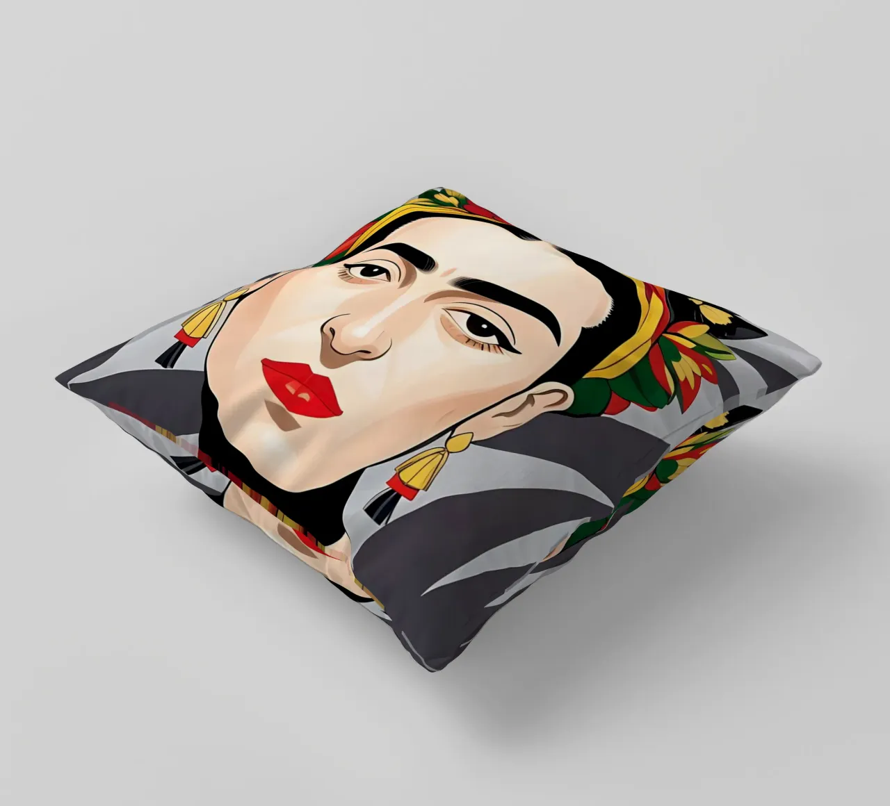 Frida Kahlo con fiori nei capelli cuscino da ART DECO