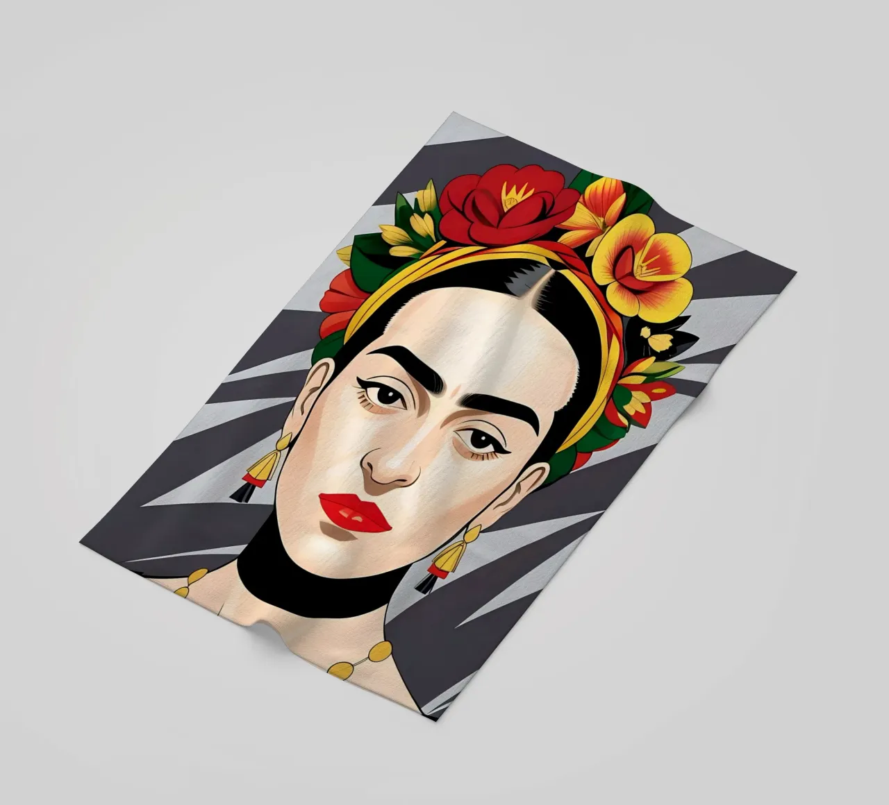 Frida Kahlo con fiori nei capelli telo mare da ART DECO