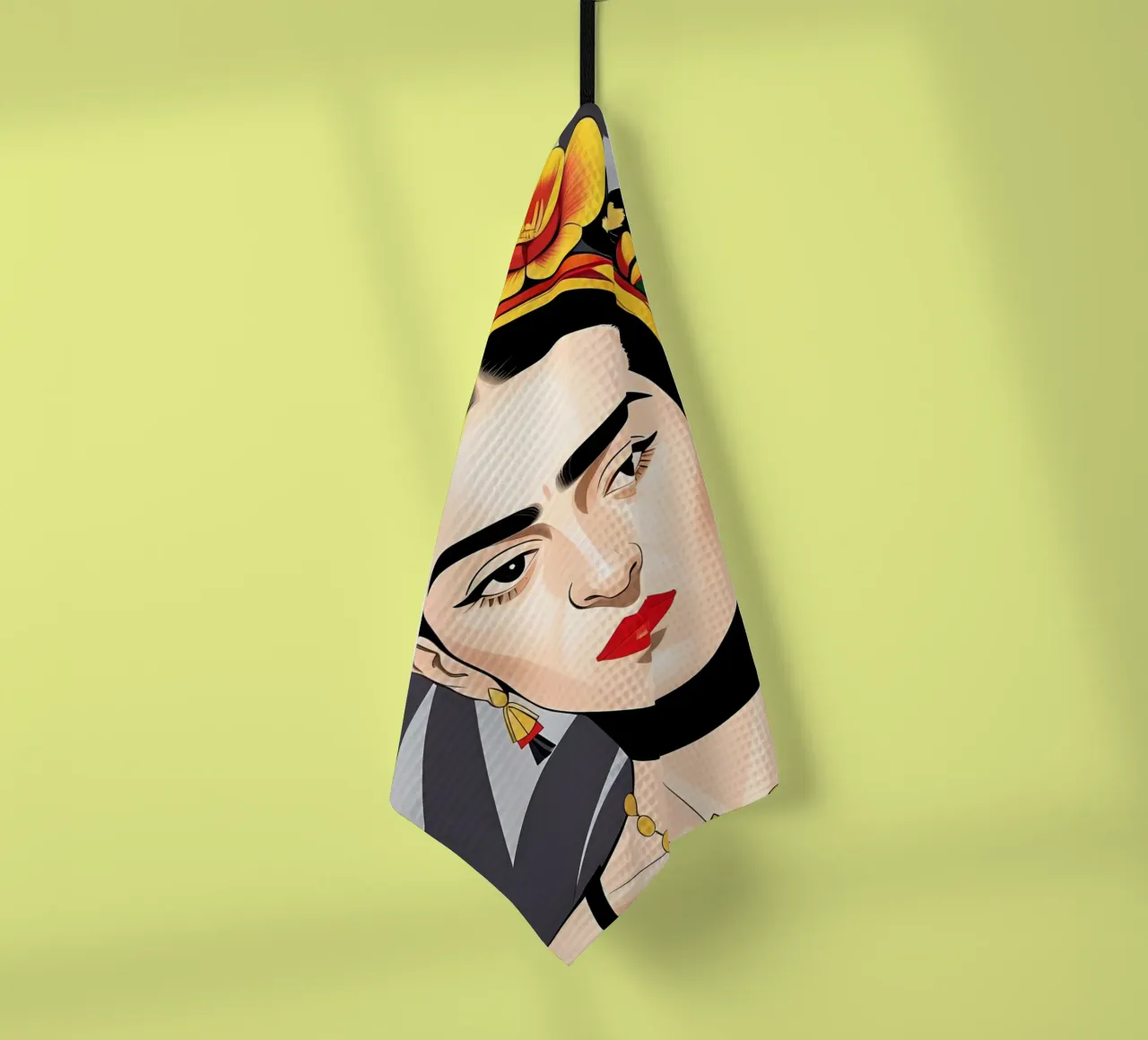 Frida Kahlo con fiori nei capelli canovaccio da cucina da ART DECO