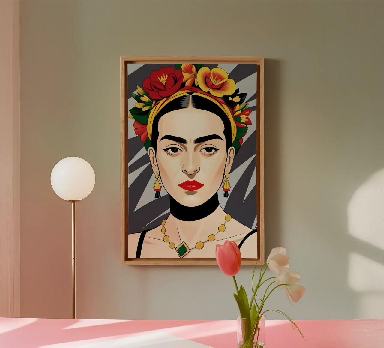 Frida Kahlo con fiori nei capelli tela con Cornice a cassetta da ART DECO