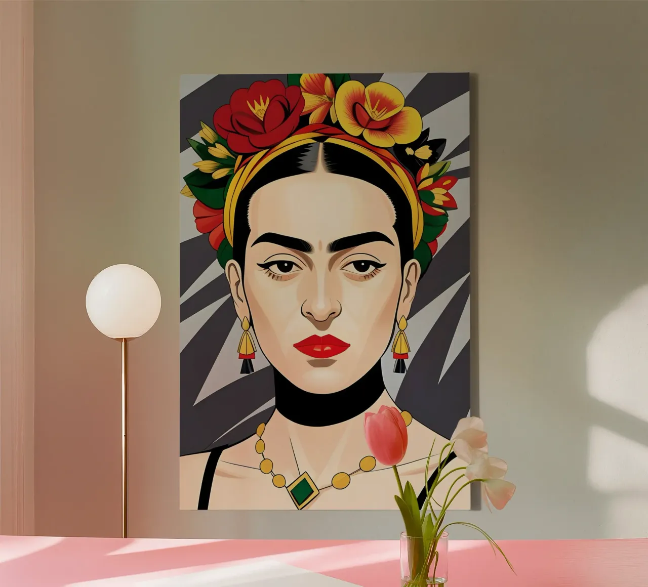 Frida Kahlo con fiori nei capelli tela con Cornice a cassetta da ART DECO