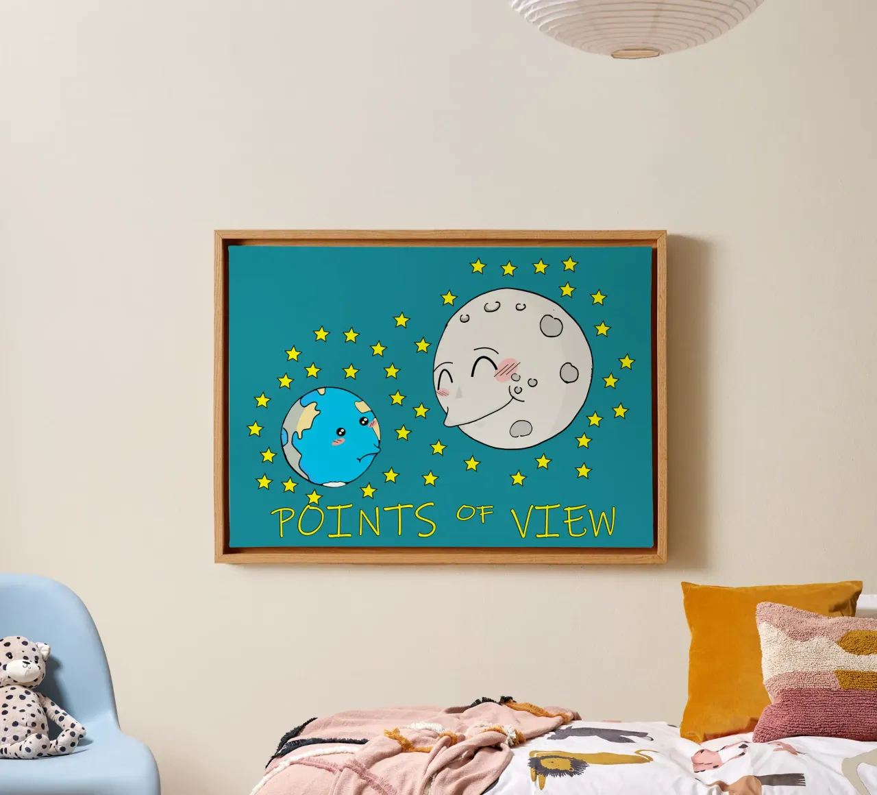 Points of View Cute Kawaii Moon canvas with Floater frame by sillyindustries