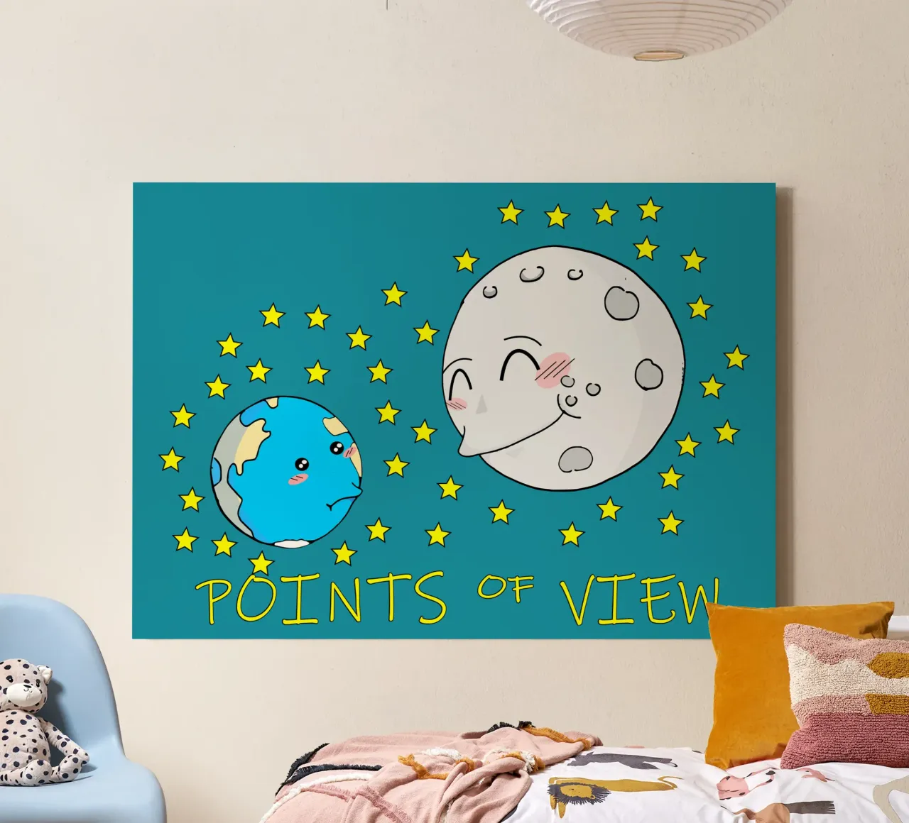 Points of View Cute Kawaii Moon canvas with Floater frame by sillyindustries