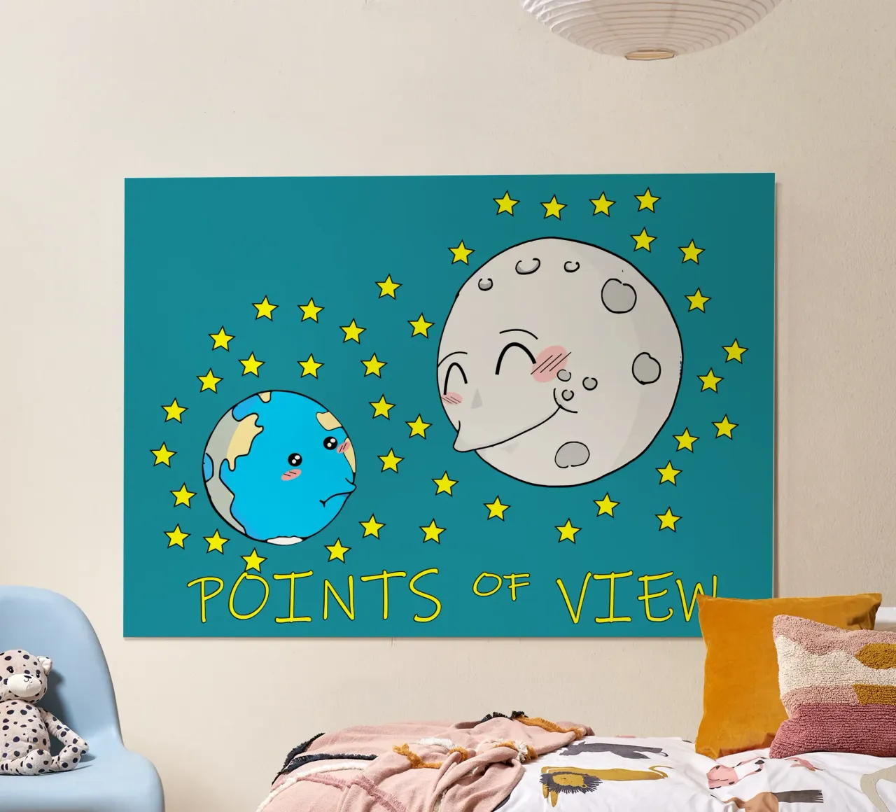 Points de vue Cute Kawaii Moon poster avec cadre en bois de sillyindustries