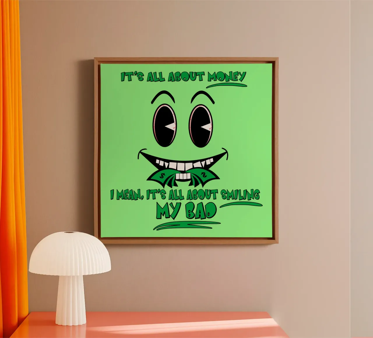Simplemente sonríe lienzo con Marco flotante de sillyindustries