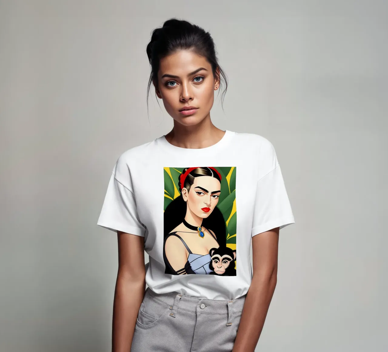 Frida Kahlo e la scimmia t-shirt da ART DECO
