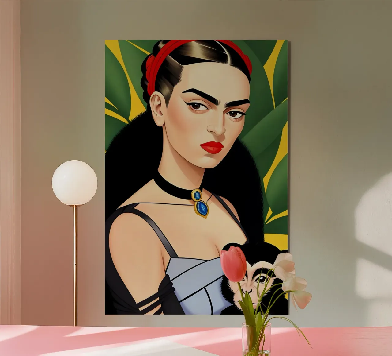 Frida Kahlo e la scimmia alluminio dibond da ART DECO