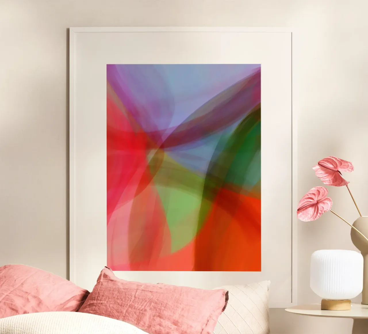 Color Swirls 2 | Soft Petals | Coral Green Lilac poster con telaio in plastica da sabidussi
