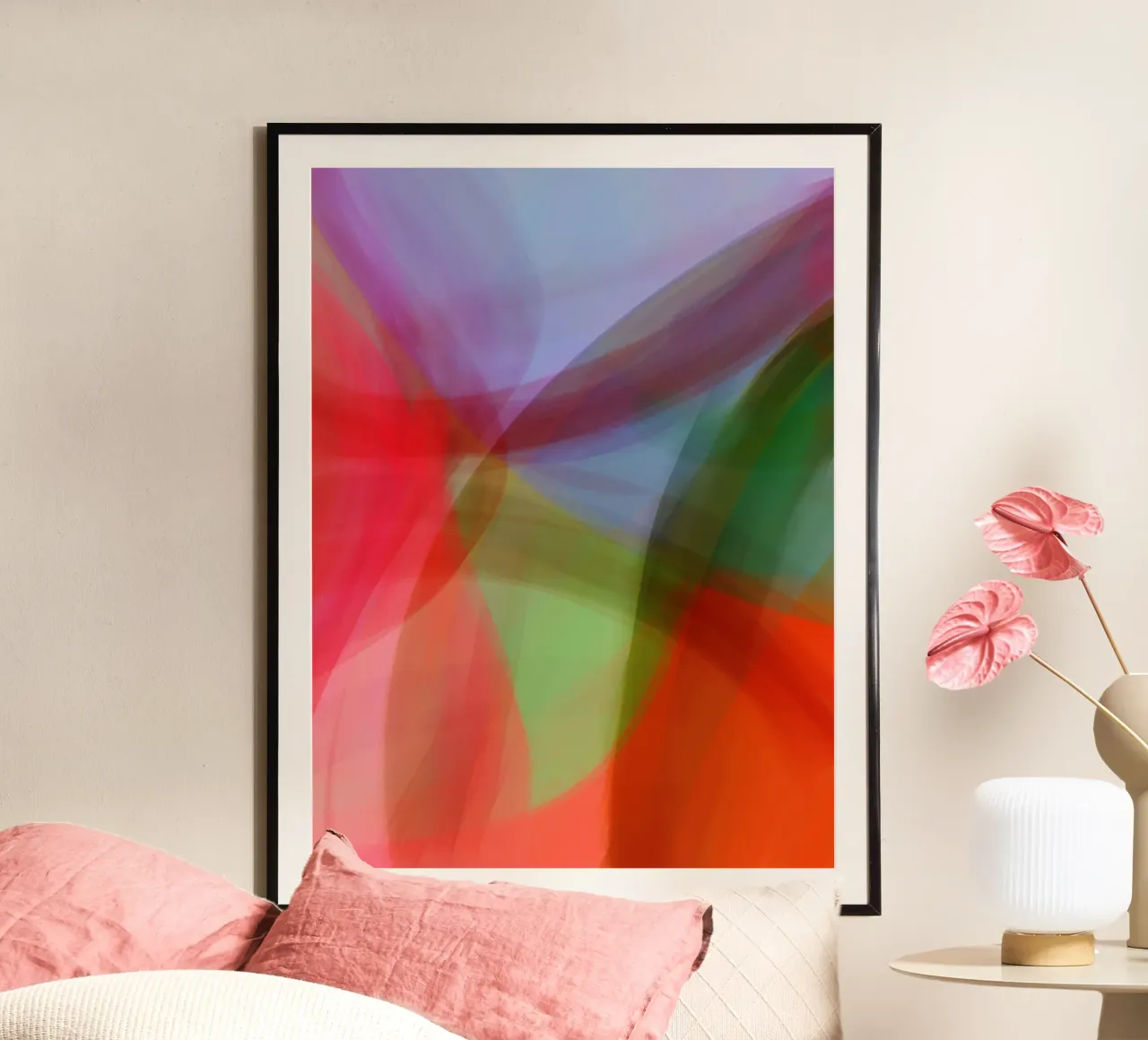 Color Swirls 2 | Soft Petals | Coral Green Lilac poster con telaio in plastica da sabidussi