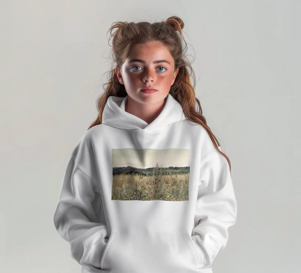 Flower Field Landscape kids hoodie by apoloprints