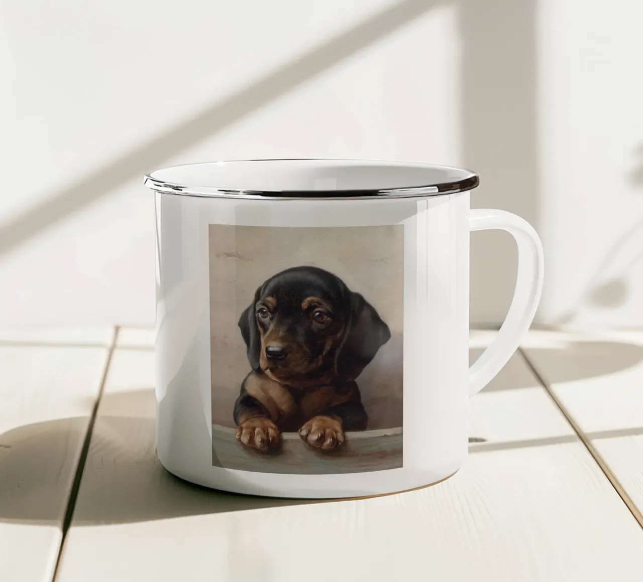 Dachshund Puppy tazza in smalto da apoloprints