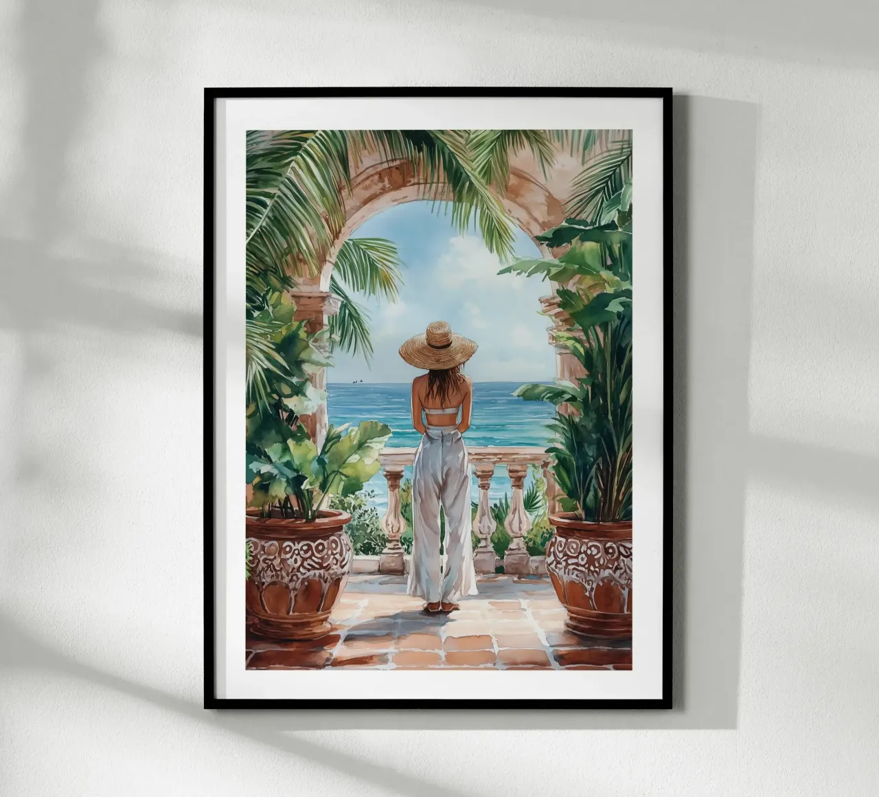Terrazza mediterranea poster con telaio in legno da Shores & Skies
