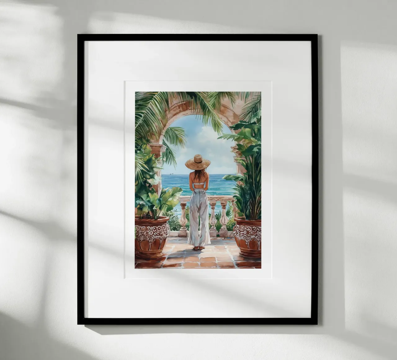 Terrazza mediterranea poster con telaio in legno da Shores & Skies