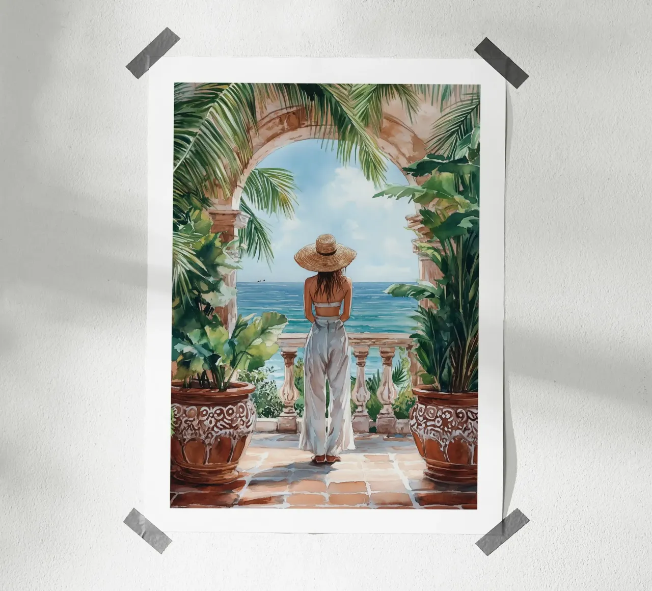 Terrazza mediterranea poster con telaio in legno da Shores & Skies