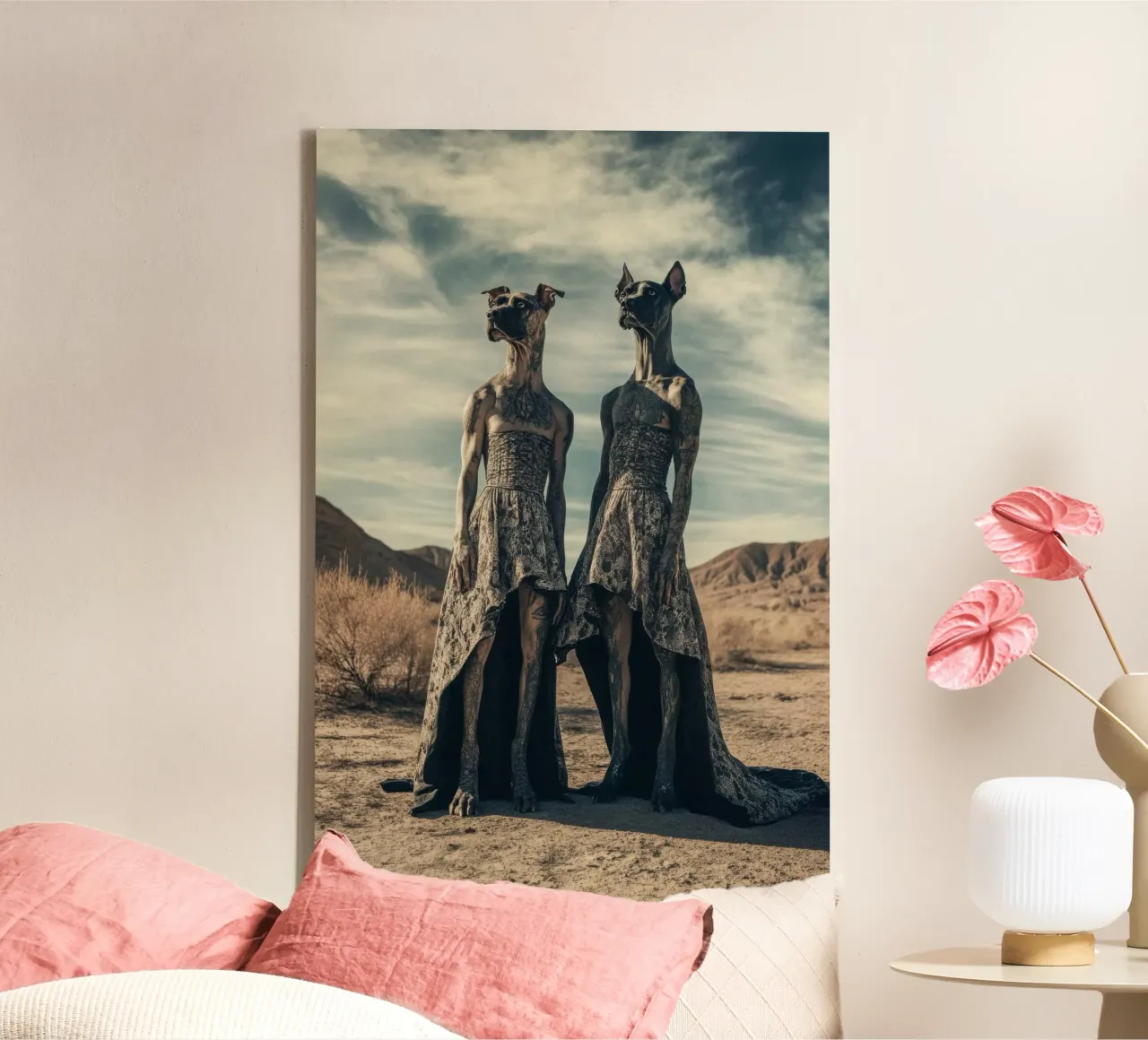 The Darcy & Daisy sisters, Las Vegas, Nevada. canvas with Floater frame by Affiches Chien Originales – Dogland