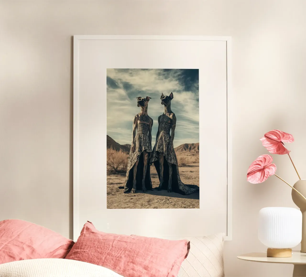 Le sorelle Darcy e Daisy, Las Vegas, Nevada. poster con telaio in alluminio da Affiches Chien Originales – Dogland