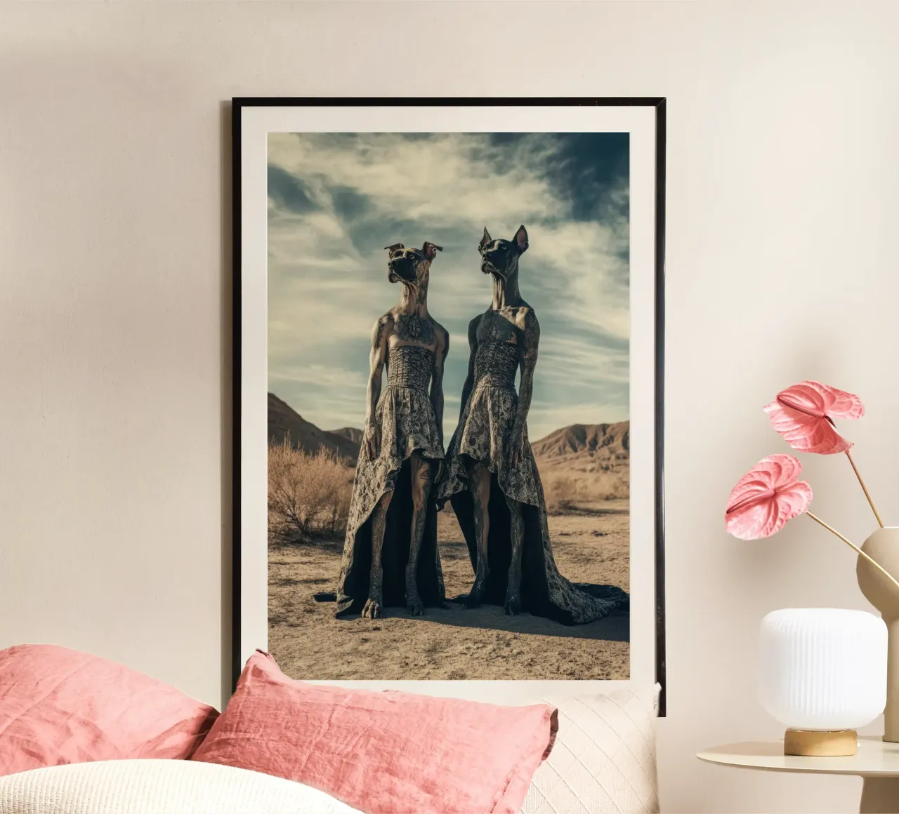 Le sorelle Darcy e Daisy, Las Vegas, Nevada. poster con telaio in alluminio da Affiches Chien Originales – Dogland