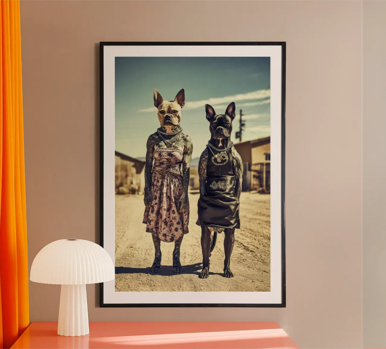 Bonnie & Clara, Las Vegas poster con telaio in plastica da Affiches Chien Originales – Dogland