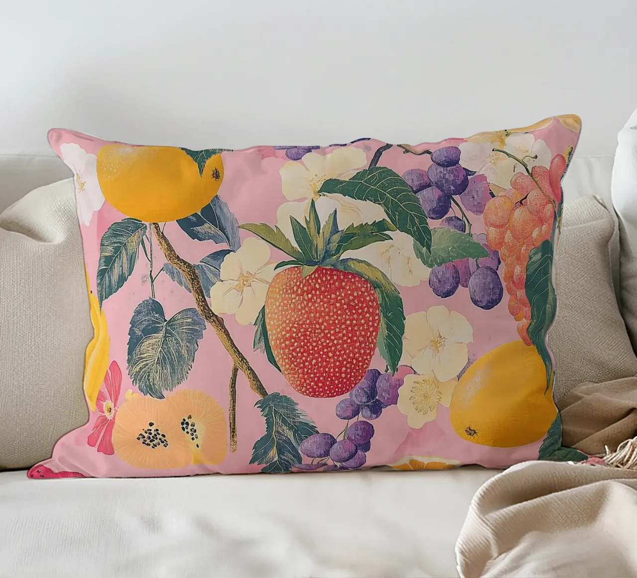 Amore di fragola con i fiori cuscino da Carinaprint