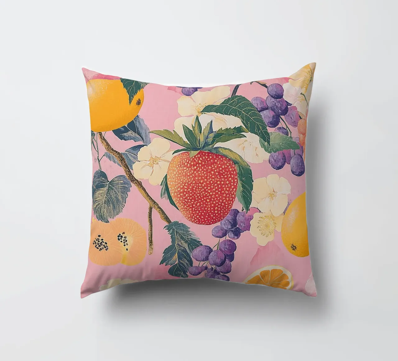 Amore di fragola con i fiori cuscino da Carinaprint