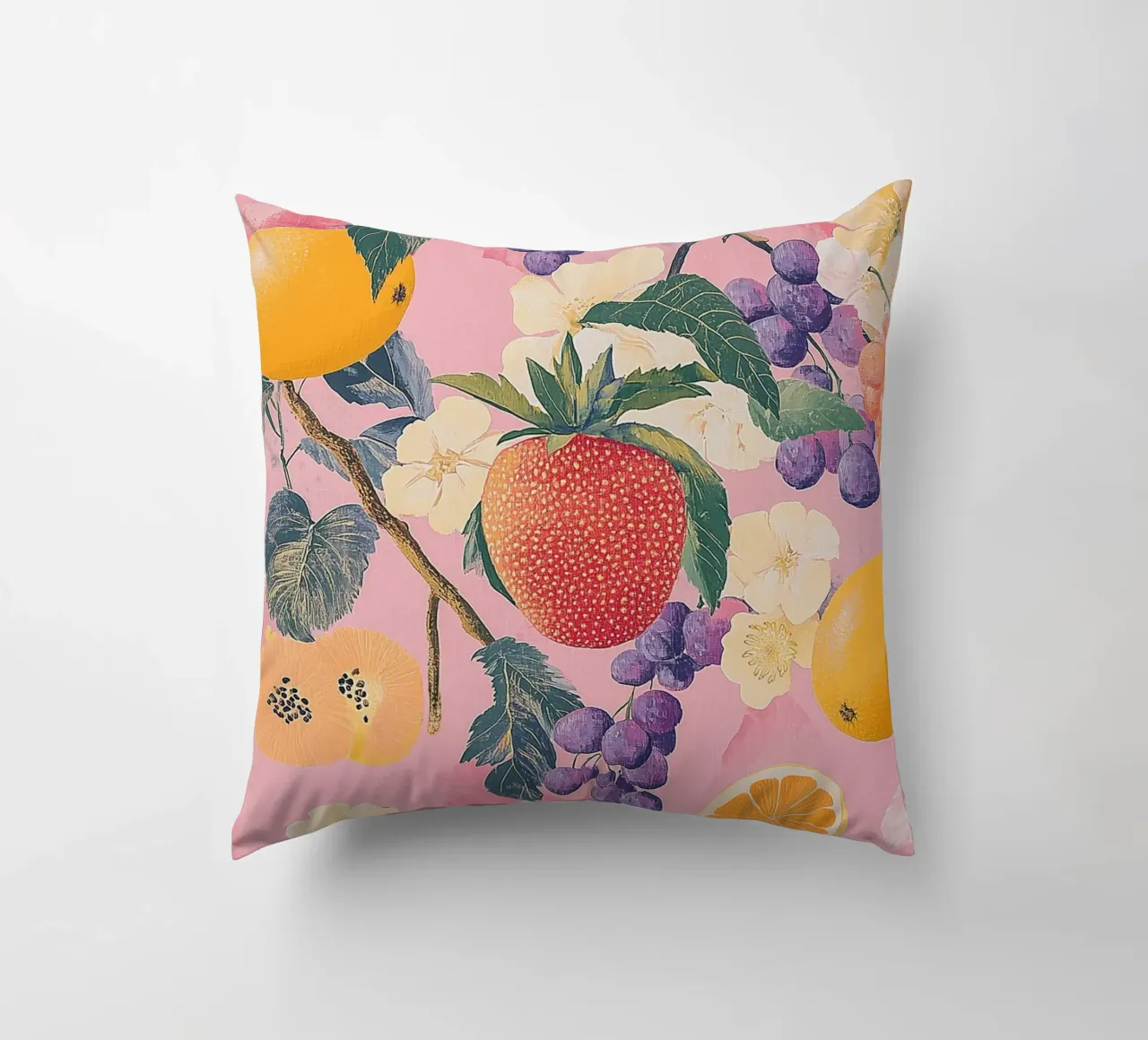 Amore di fragola con i fiori cuscino da Carinaprint