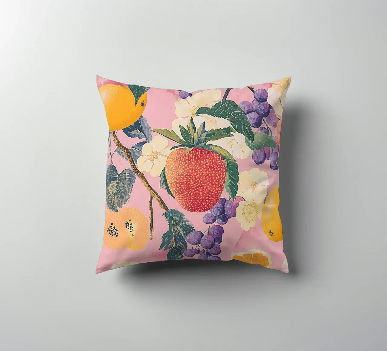 Amore di fragola con i fiori cuscino da Carinaprint