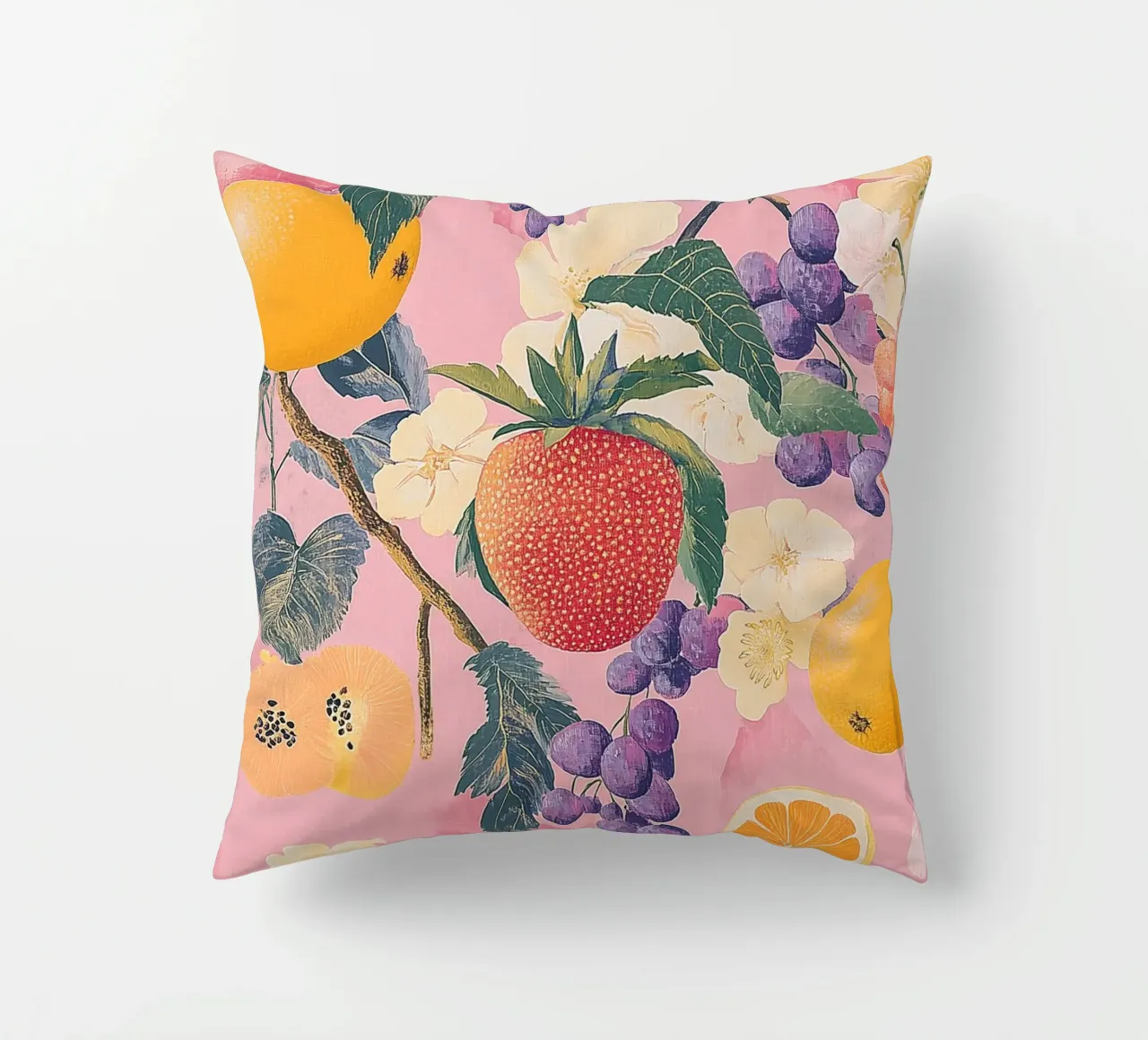 Amore di fragola con i fiori cuscino da Carinaprint