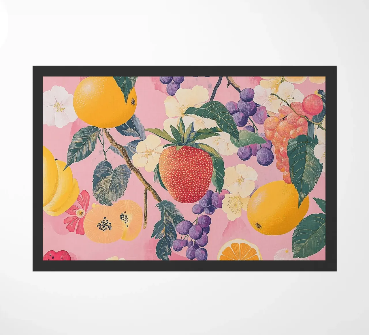 Strawberry love with flowers doormat by Carinaprint
