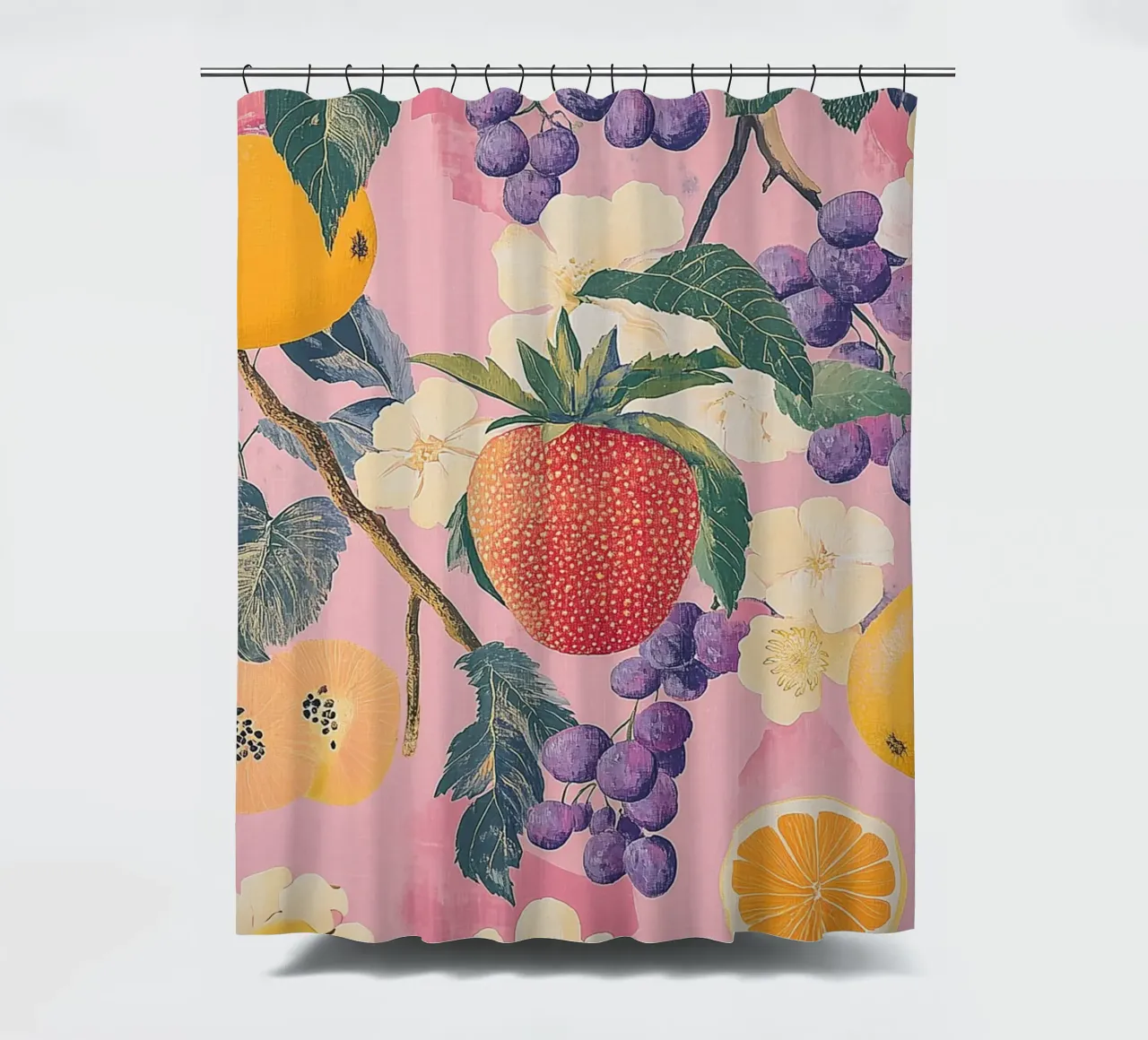 Amore di fragola con i fiori tenda da doccia da Carinaprint