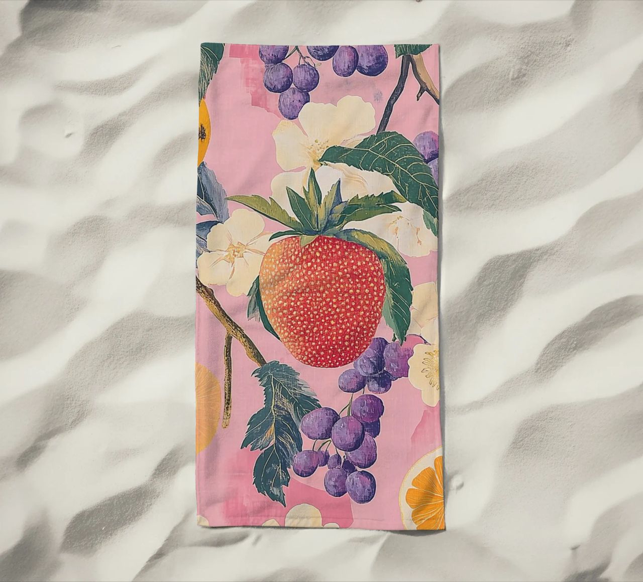 Amore di fragola con i fiori telo mare da Carinaprint