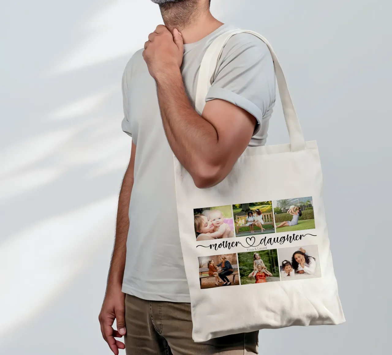 Personalized Mother & Daughter Custom Name 6 Photo Collage tote bag by Personalized Art