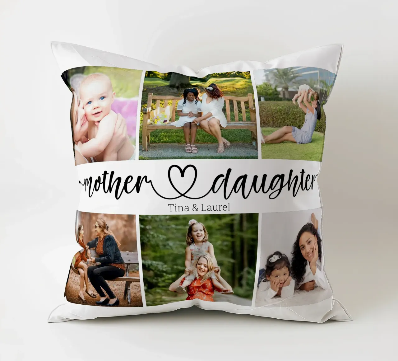 Personalized Mother & Daughter Custom Name 6 Photo Collage decorative cushion by Personalized Art