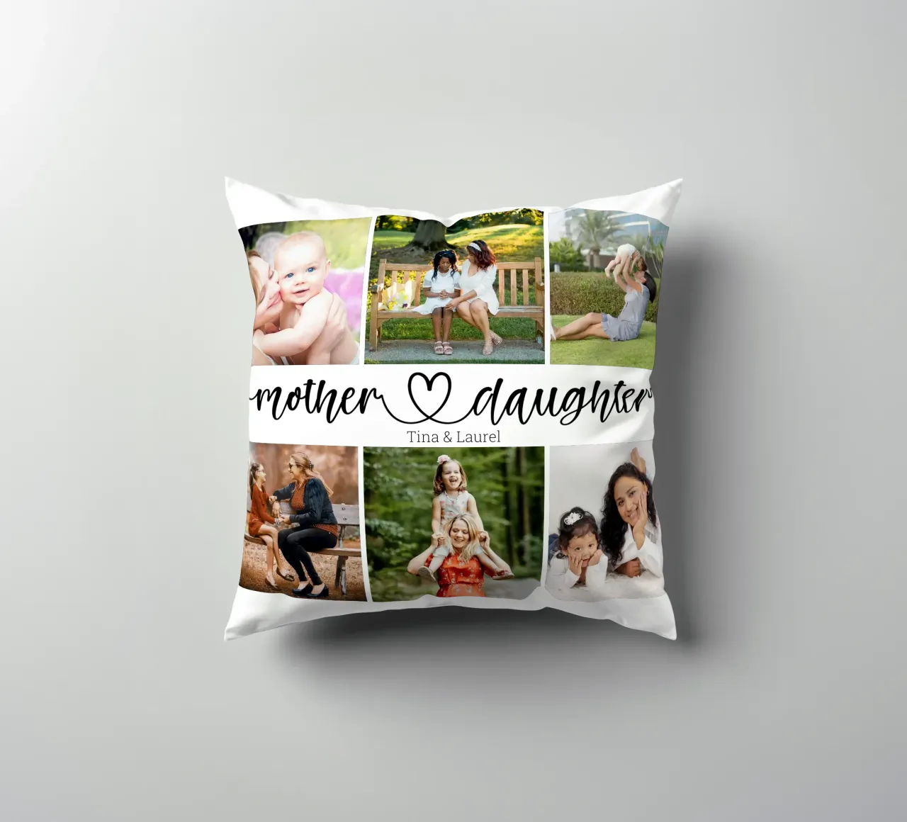 Personalized Mother & Daughter Custom Name 6 Photo Collage decorative cushion by Personalized Art