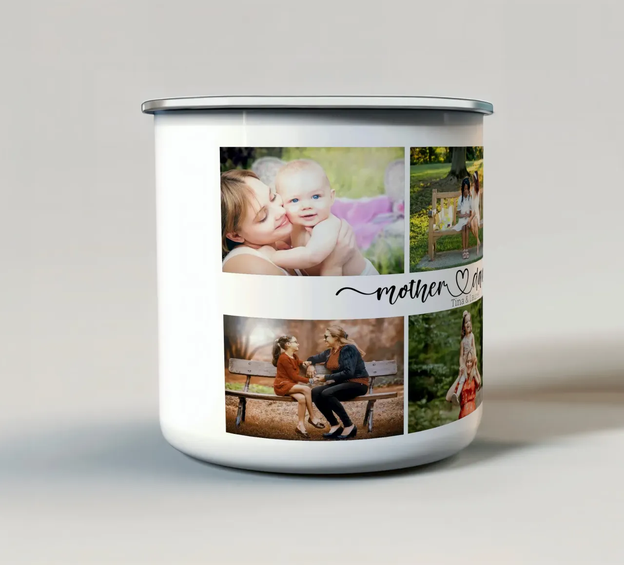 Gepersonaliseerde Moeder & Dochter Custom Name 6 fotocollage emaille mok van Personalized Art